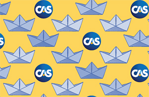 Paper Boats blue with gold background