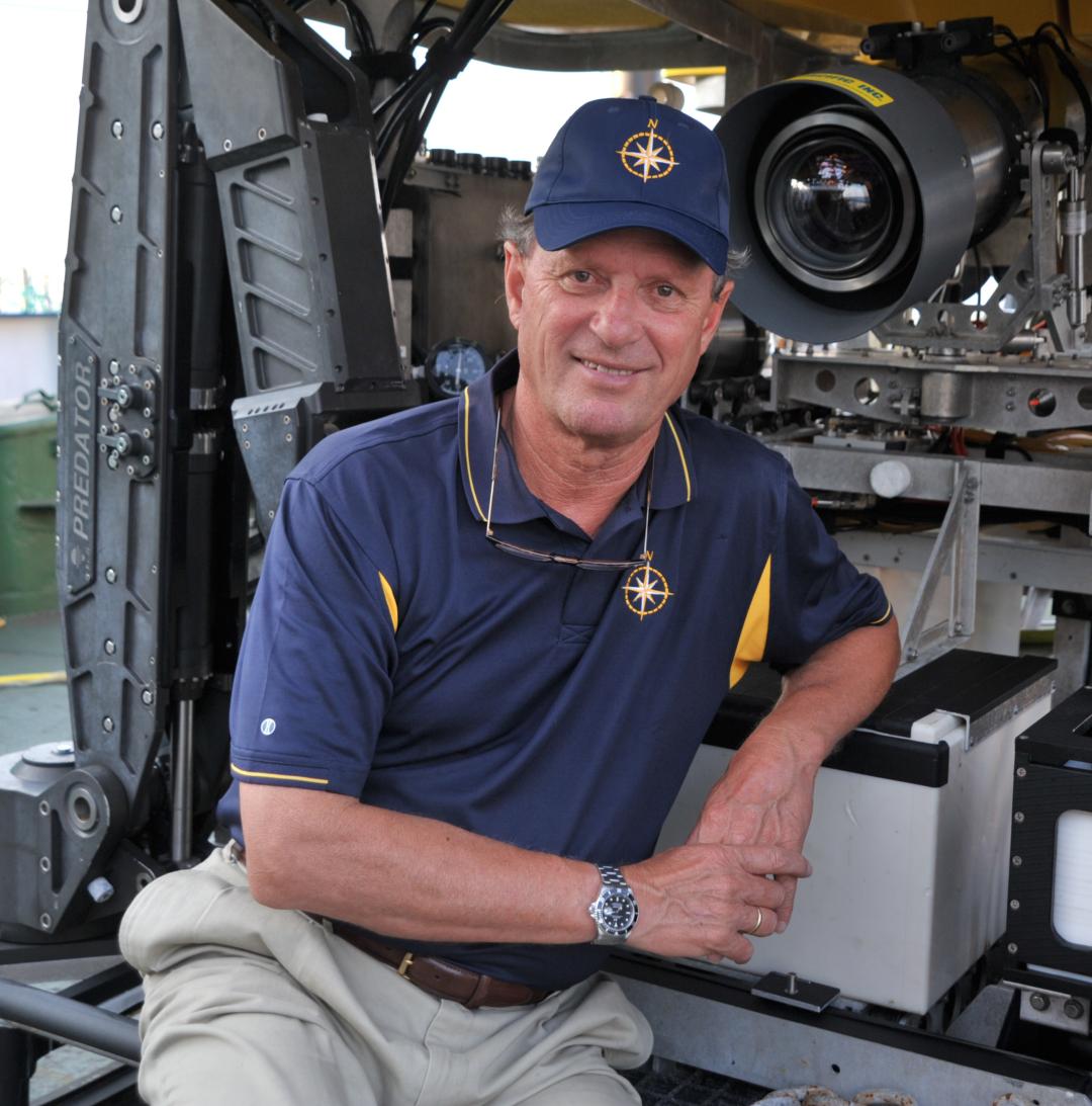 Robert Ballard sitting in front of sea search equipement